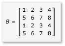 Diagrama que muestra la matriz B de 4 por 4.