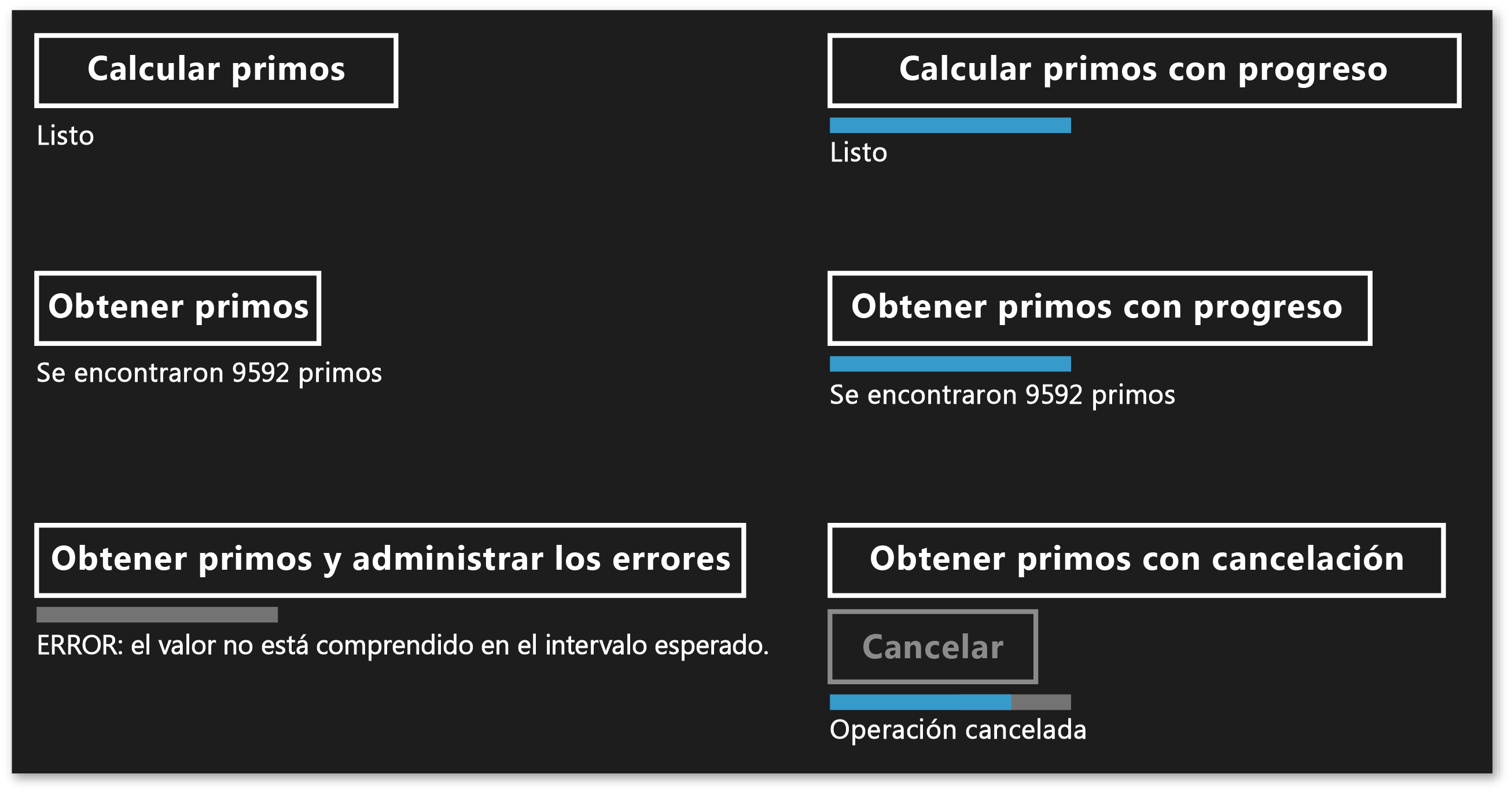 Aplicación Primes de Windows Runtime.