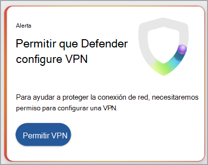 Captura de pantalla que muestra una recomendación para configurar una conexión VPN.