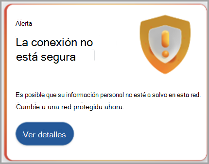 Captura de pantalla de la recomendación para conectarse a una red segura.