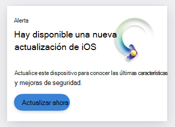 Captura de pantalla de una tarjeta que indica al usuario que hay disponible una actualización de iOS.