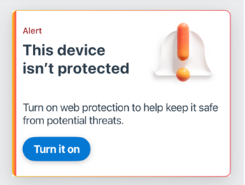 Captura de pantalla de una tarjeta que pide al usuario que active la protección web.