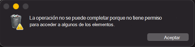 Captura de pantalla del mensaje bloqueado de la operación.