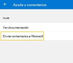 Seleccionar enviar comentarios a Microsoft