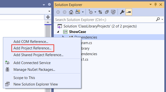 Agregar referencia al menú contextual en Visual Studio