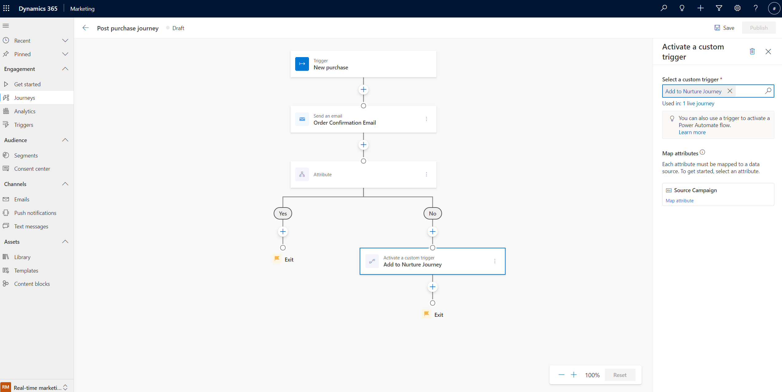 Captura de pantalla de un desencadenador para un recorrido de consolidación