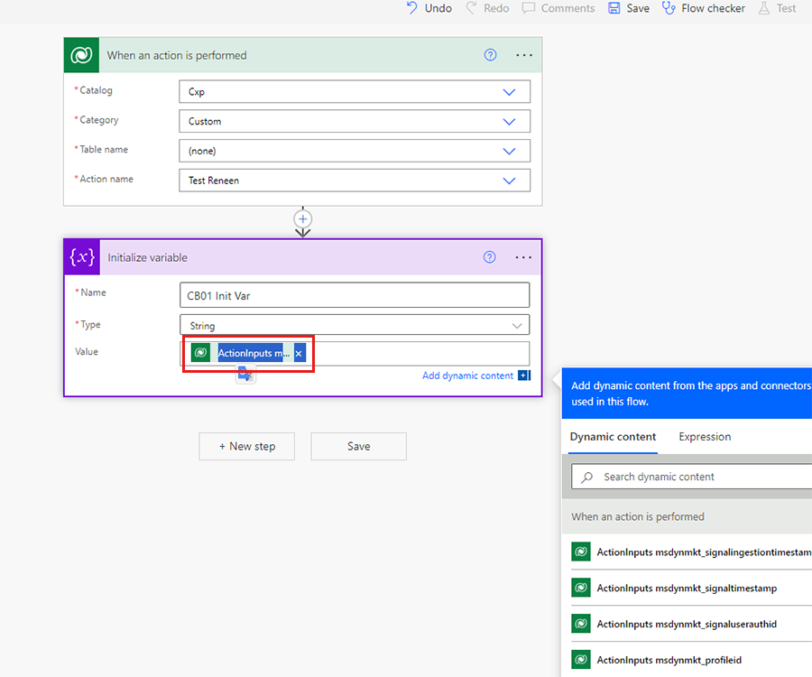 Captura de pantalla de la creación de un flujo de Power Automate usando id. de contacto de atributo