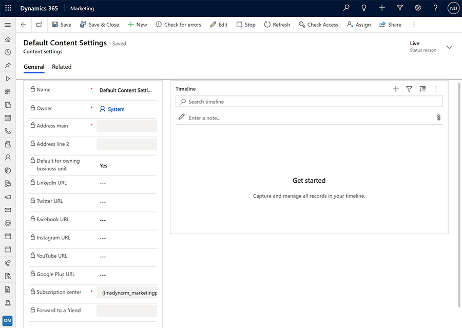 El formulario de configuración de contenido.