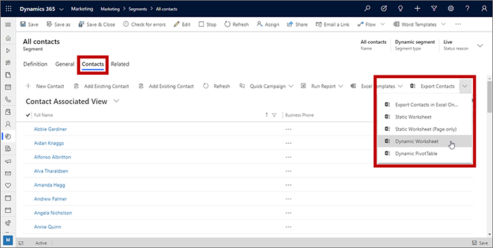 Exportar miembros del segmento a Excel.