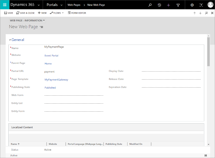 Una configuración de página web de ejemplo.