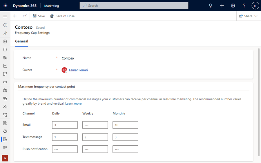 Captura de pantalla de la configuración de frecuencia máxima.