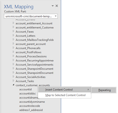 Establecer un campo para repetir en el panel de asignación XML.