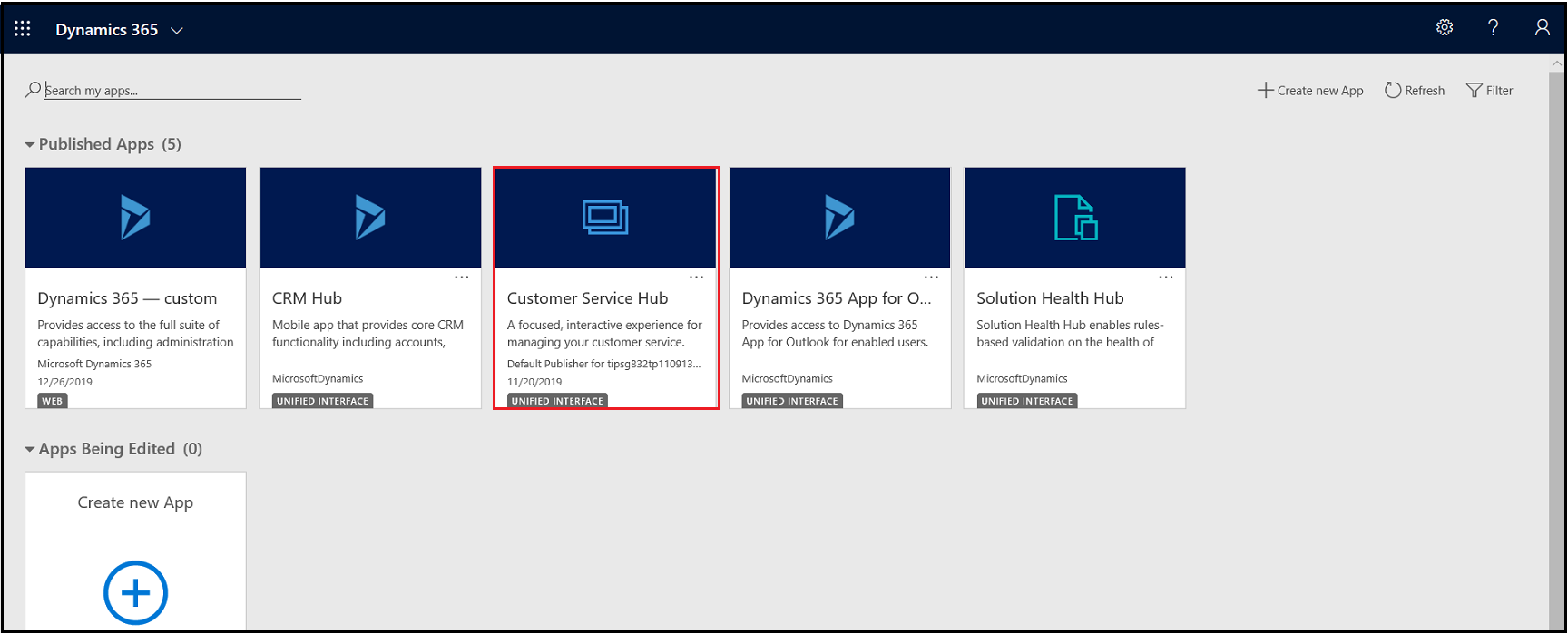 Navegar hasta la configuración de la aplicación para Centro de servicio al cliente.