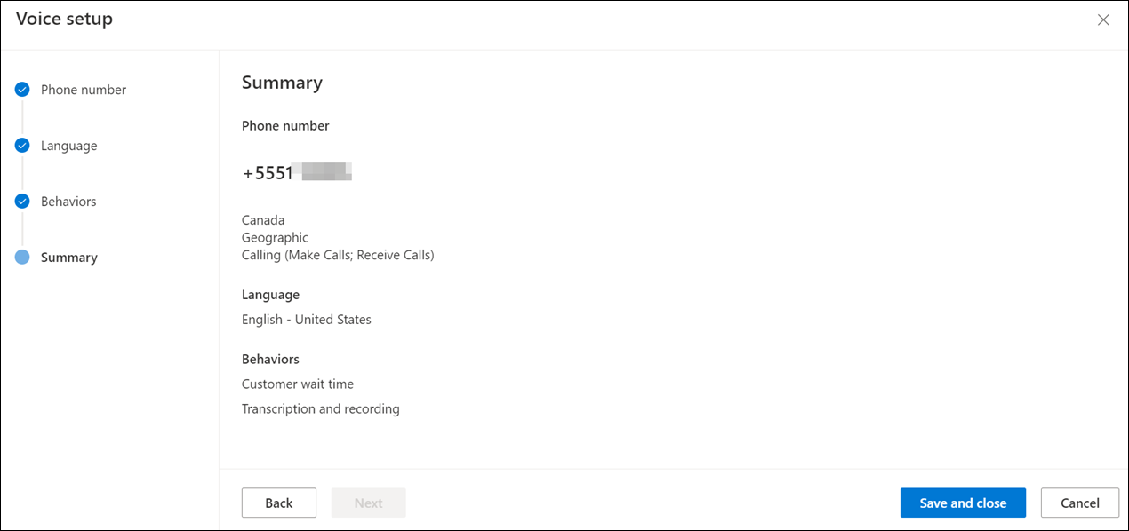 Configuración resumida del flujo de trabajo del canal de voz