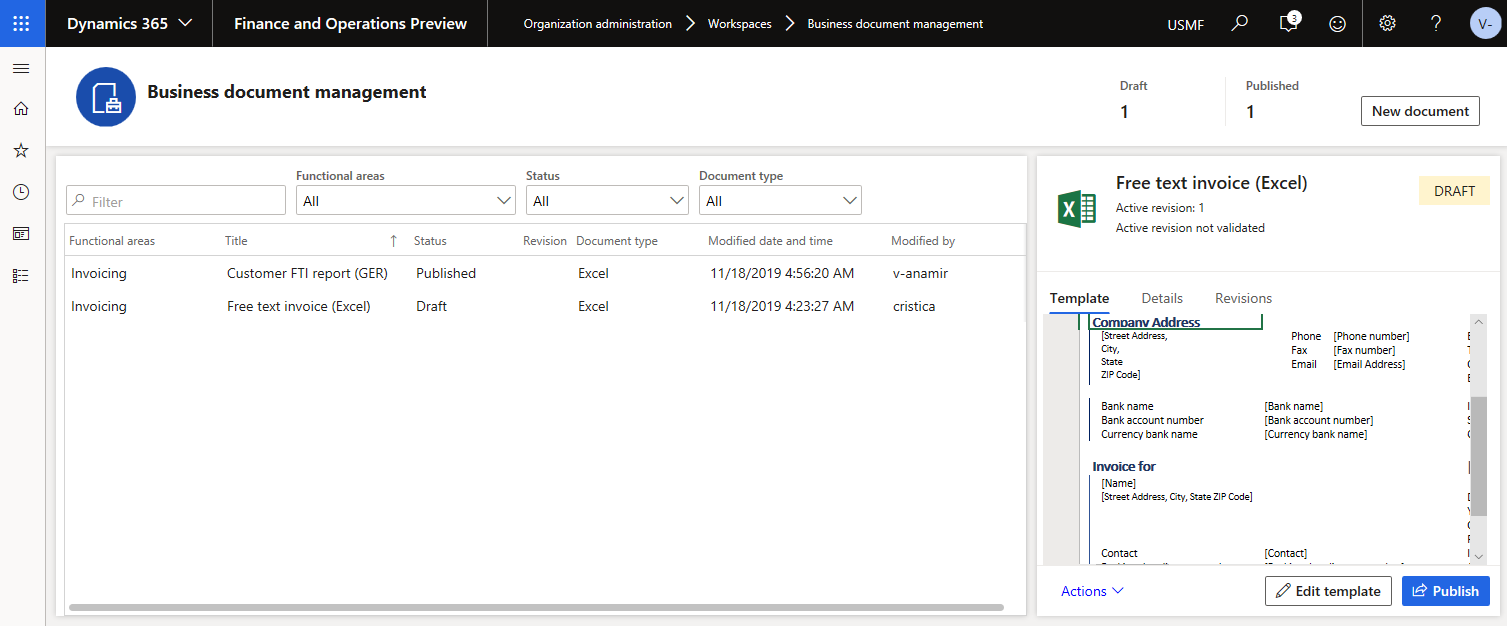 Espacio de trabajo de la gestión de documentos empresariales.