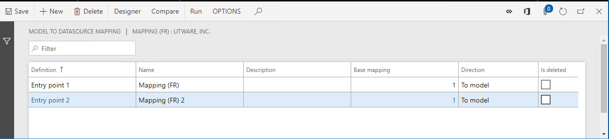 Modelo de ER para página de asignación de origen de datos.