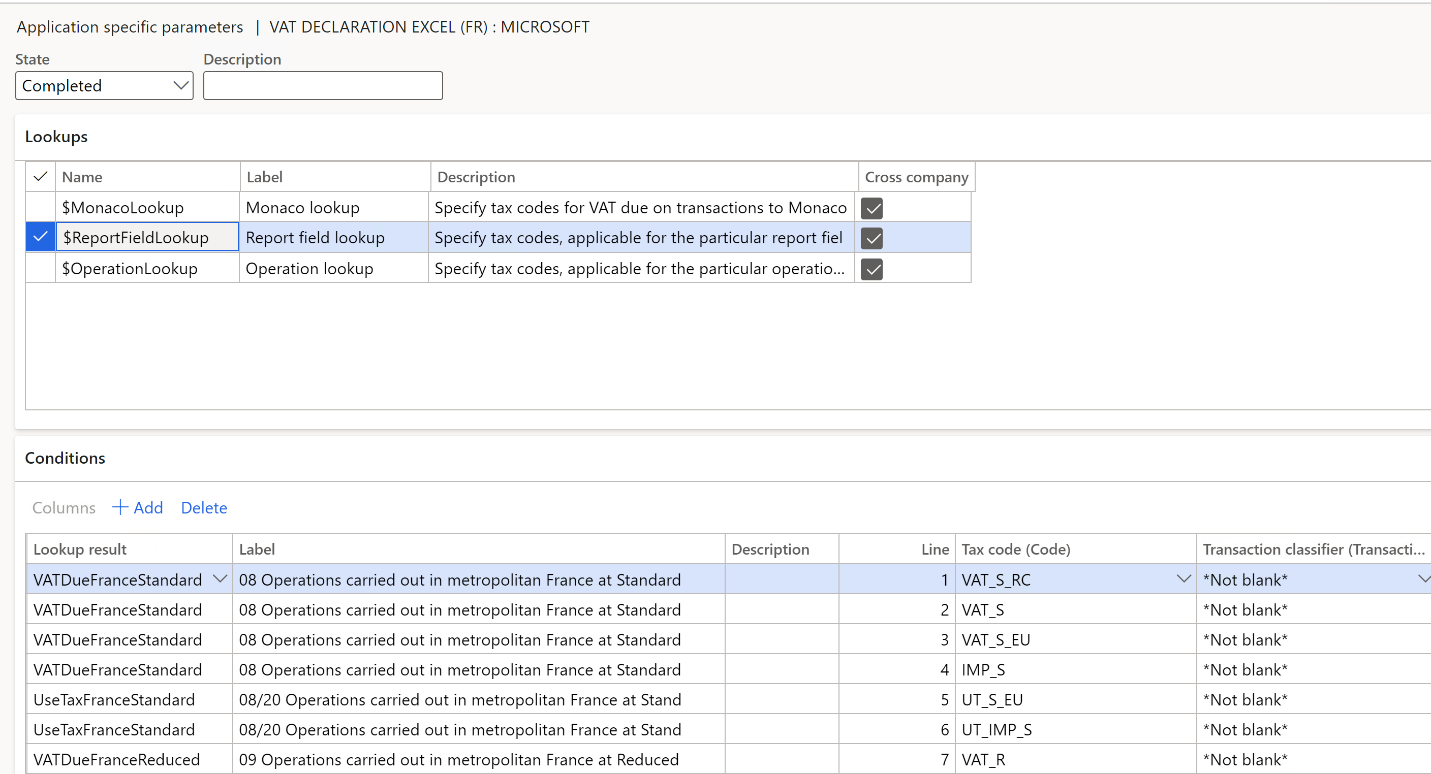 Application parameters report fields.