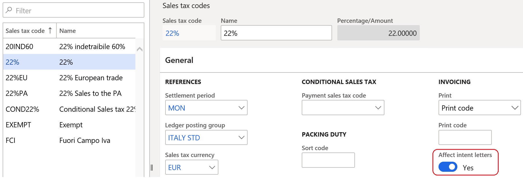 Affect intent letters option.