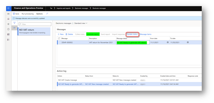 Marking a message as ready to generate a VAT return.