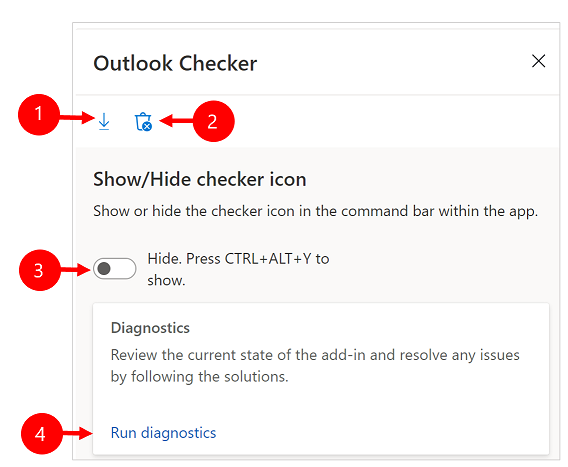 Navegación del panel de Comprobador de Outlook.