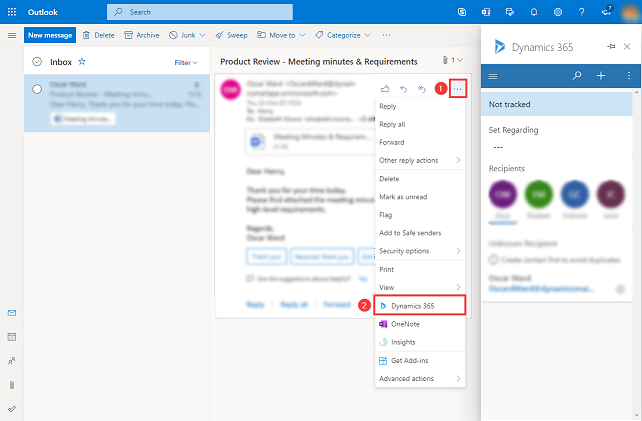 Abrir el panel de App for Outlook en Outlook Web Access.