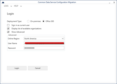 Inicio de sesión de la configuración.