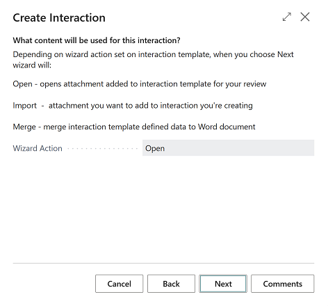 Explicación de las acciones del asistente Crear interacción