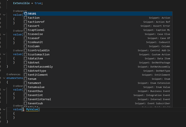 Sugerencia de IntelliSense para el valor ordinal de enumeración en una extensión de enumeración