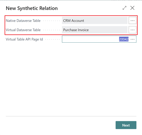 Muestra la página de la guía de configuración Nueva relación sintética