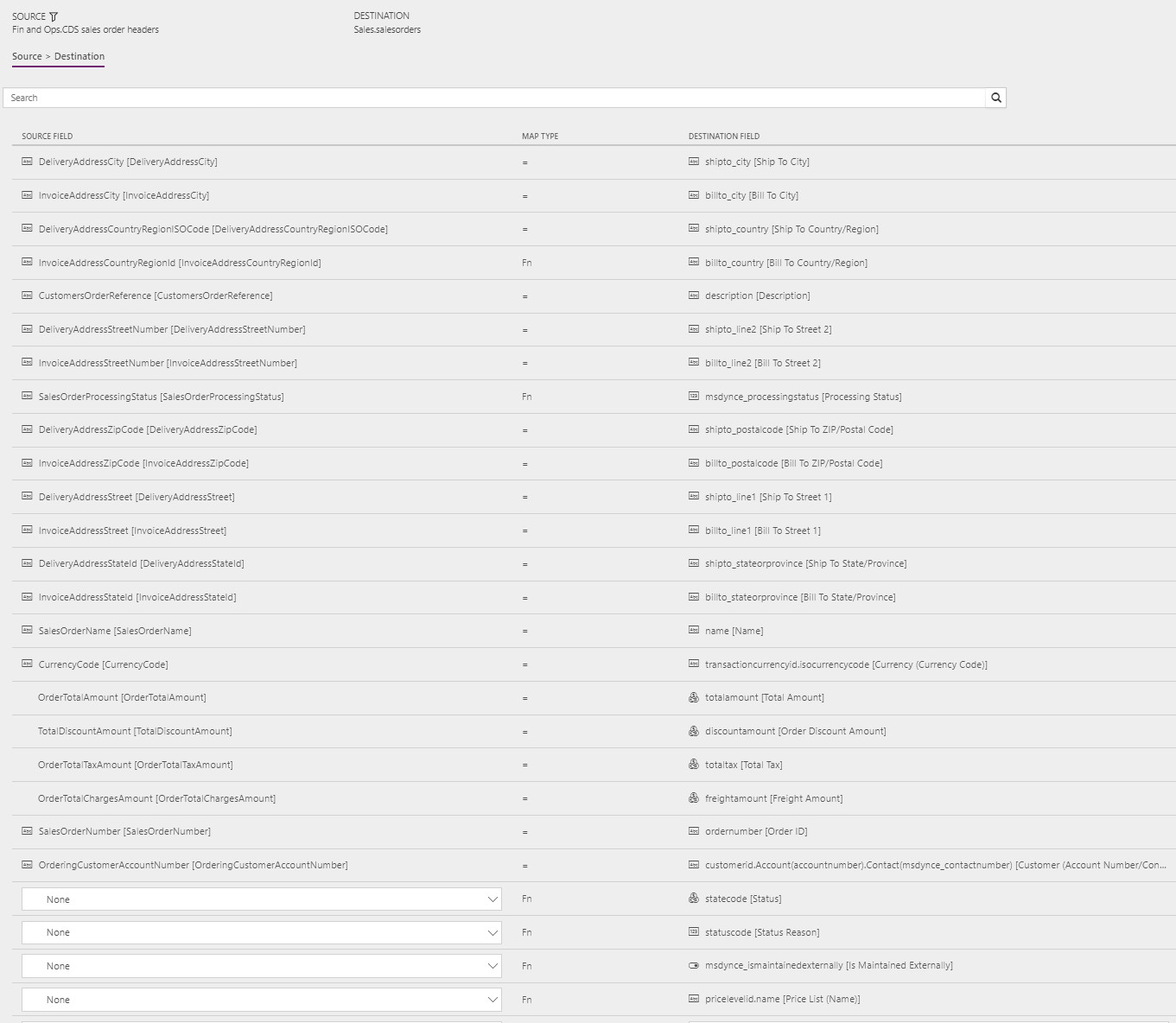 Template mapping in Data integration, Sales Orders (Supply Chain Management to Sales) - Direct: OrderHeader.