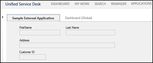 Aplicación externa de ejemplo en Unified Service Desk.