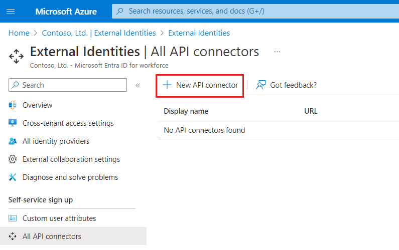 Captura de pantalla de la adición de un nuevo conector de API a id. externa.