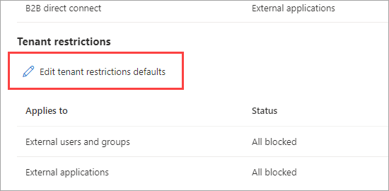 Captura de pantalla que muestra los botones de edición de la configuración predeterminada.