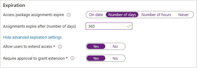 Paquete de acceso - Configuración de la expiración de la directiva