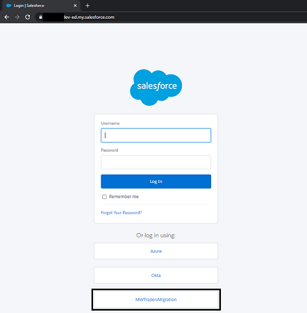 Captura de pantalla de la página de inicio de sesión de Salesforce.