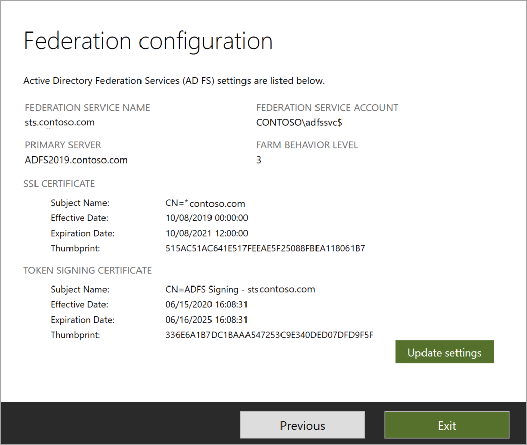 Ver configuración de AD FS