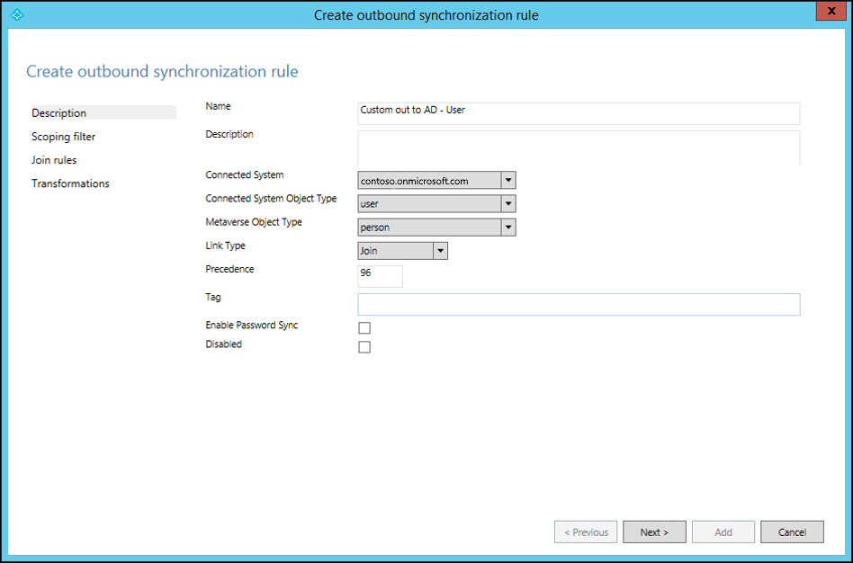 Create outbound synchronization rule