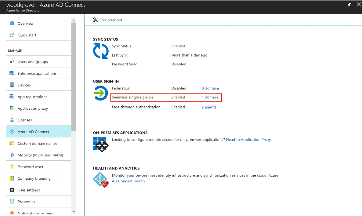 Captura de pantalla que muestra el panel Microsoft Entra Connect en el portal de administración.