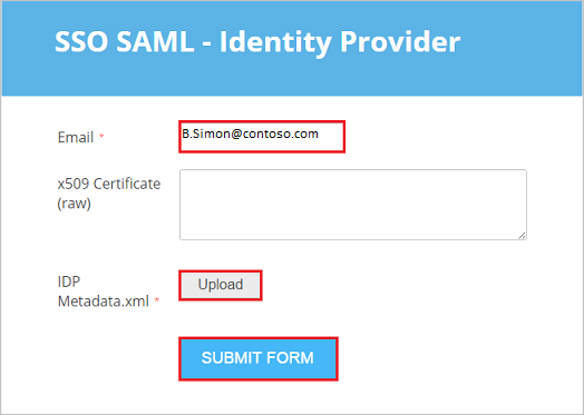 Captura de pantalla que muestra la pantalla de configuración SSO SAML - Identity Provider (SSO de SAML: proveedor de identidades).