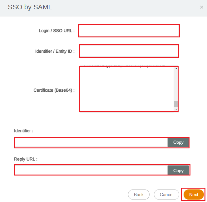 Captura de pantalla de la configuración de SSO