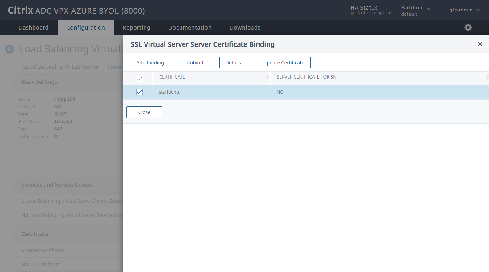 Captura de pantalla de la configuración de Citrix ADC SAML Connector for Microsoft Entra: comprobación del certificado.