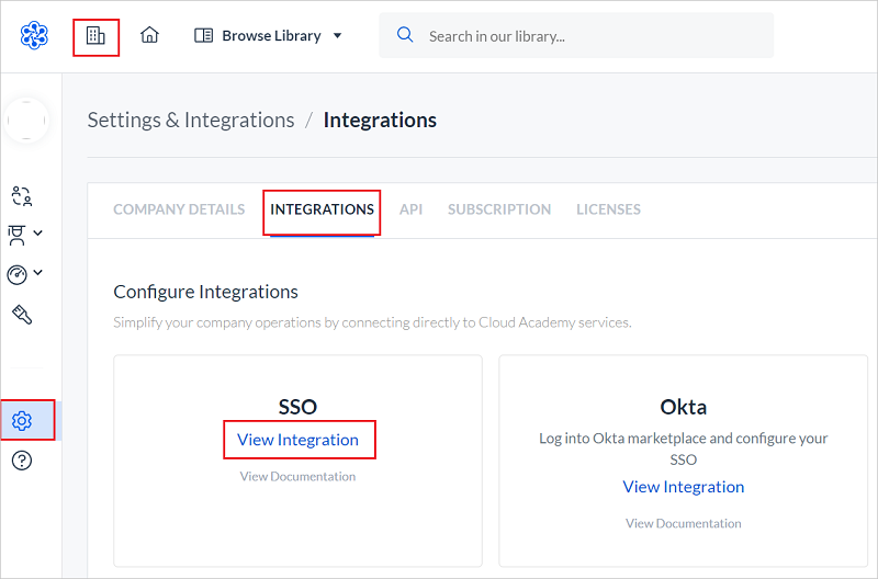 Captura de pantalla que muestra la opción Configuración e integraciones.