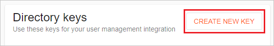 Captura de pantalla de la página Directory keys (Claves del directorio) de la consola de administración de Federated Directory. El botón Create new key (Crear clave) está resaltado.