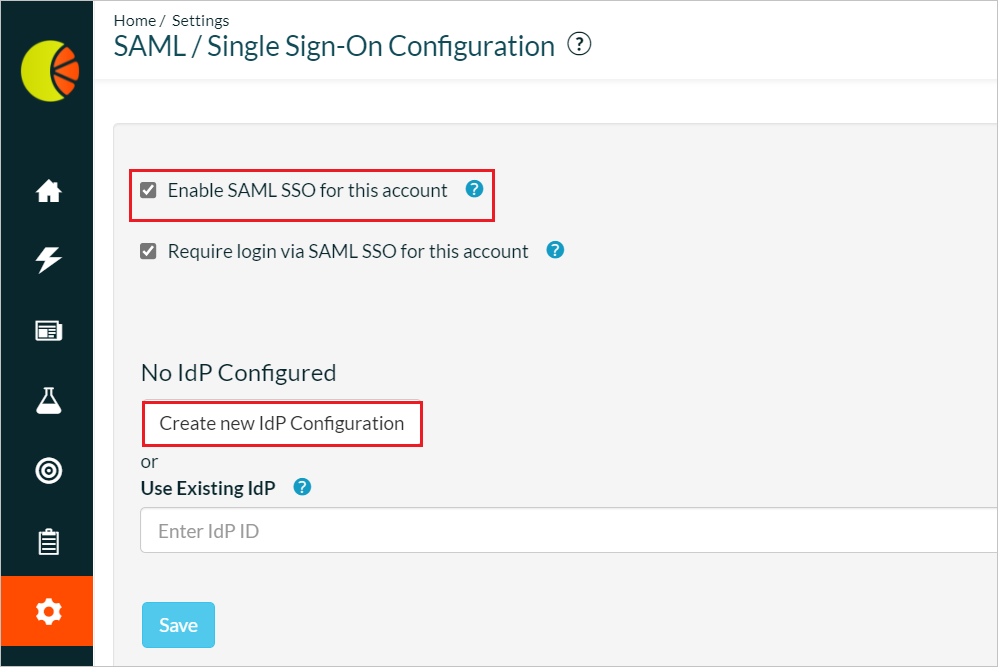 Captura de pantalla que muestra cómo crear una nueva configuración de IdP.