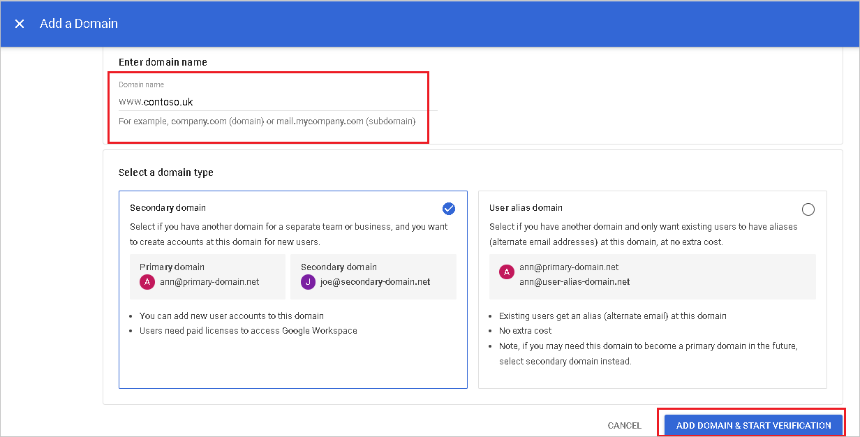 Dominio de comprobación de G Suite