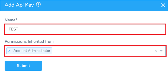 Panel para agregar clave de API