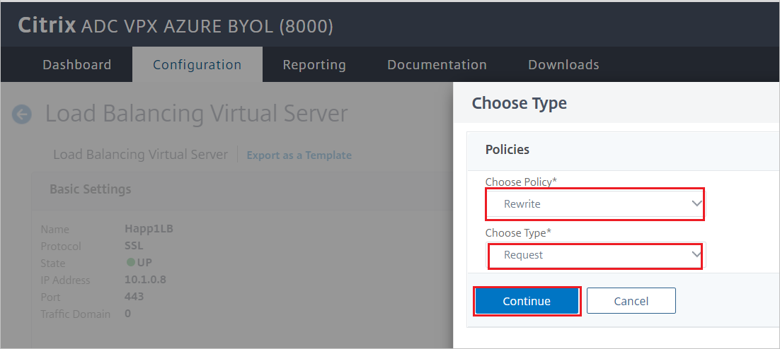 Configuración de Citrix ADC: cuadro de diálogo de directivas