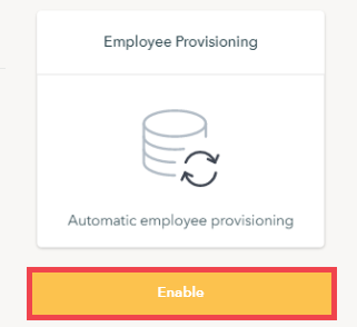 Captura de pantalla de la sección Employee Provisioning (Aprovisionamiento de empleados) con la opción Enable (Habilitar) seleccionada.