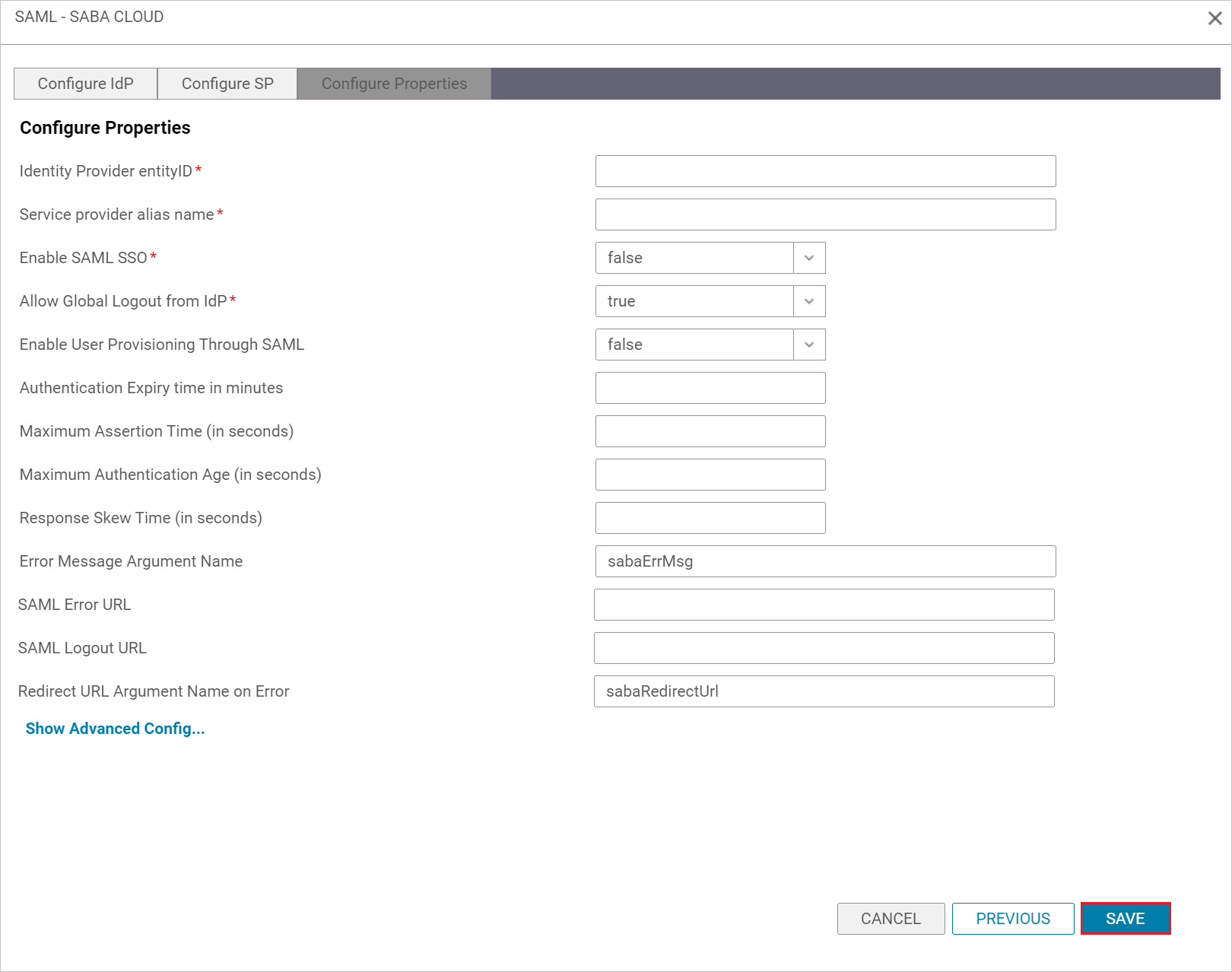 screenshot for Configure Properties