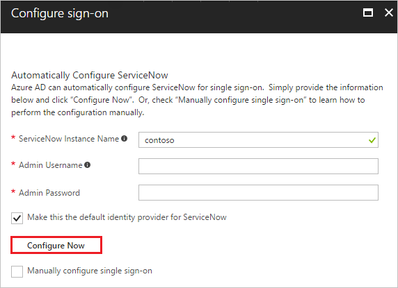 Captura de pantalla del formulario de configuración de inicio de sesión con Configurar ahora resaltado